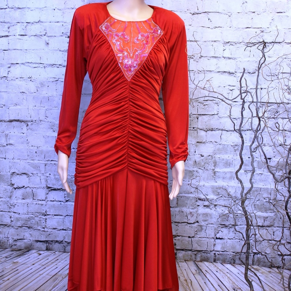 Vintage Red Ruched Dress